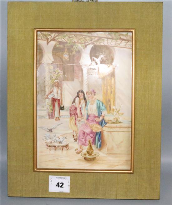 French porcelain plaque painted with an Orientalist scene